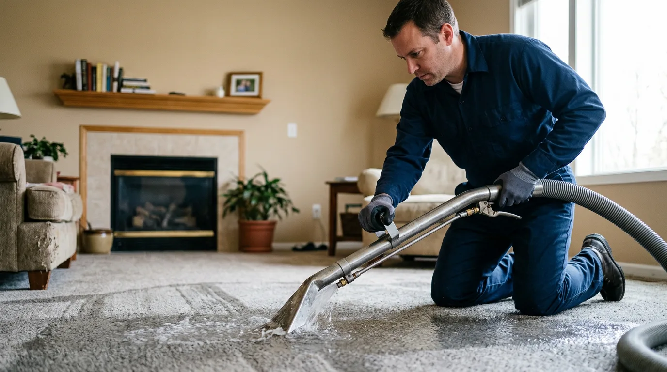 Water damage restoration technician working near Brewer, ME
